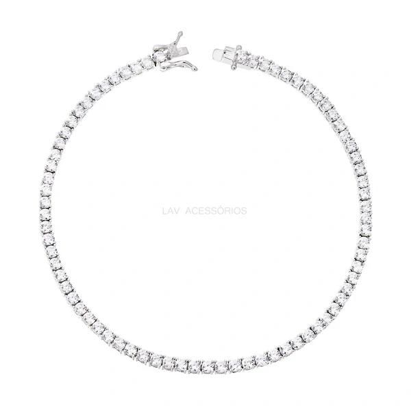 Pulseira Prata 925 Riviera 4 Garras Moissanites 2 mm