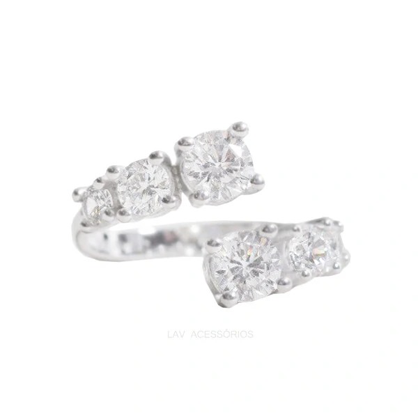 Anel Prata 925 Hug Zirconias Crescente