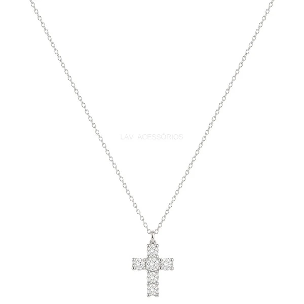 Colar Prata 925 Mini Cruz Moissanites