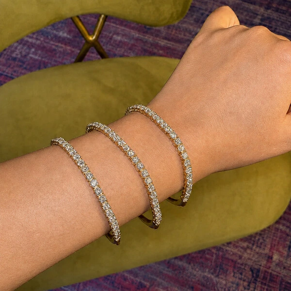 Bracelete Prata 925 GG Duo Aro e Riviera Ouro Moissanites