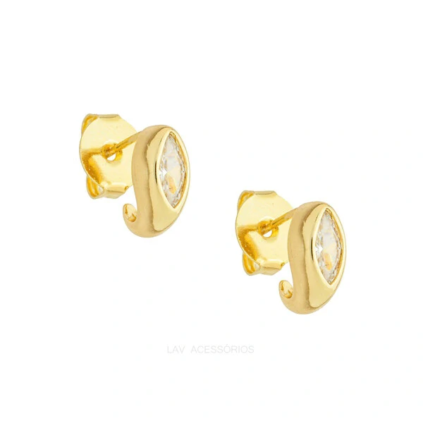 Brinco Hold Navete Cristal Ouro