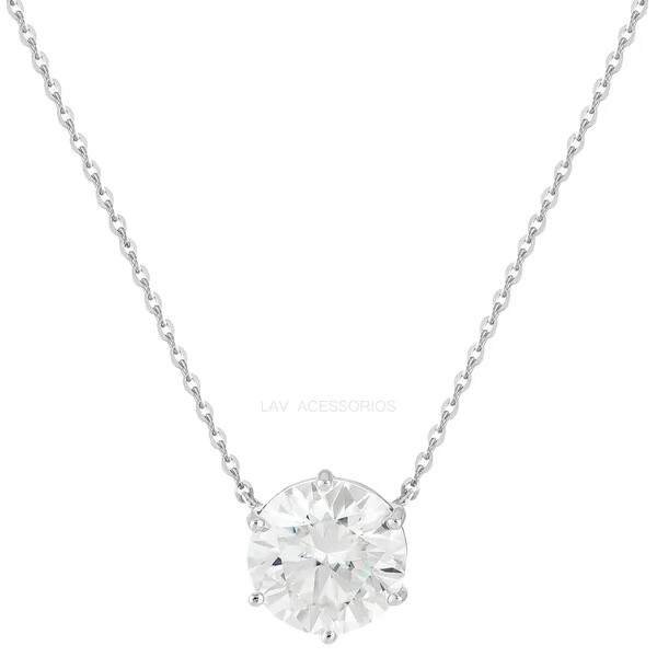 Colar Prata 925 Solitário 6 Garras Moissanite 11 mm