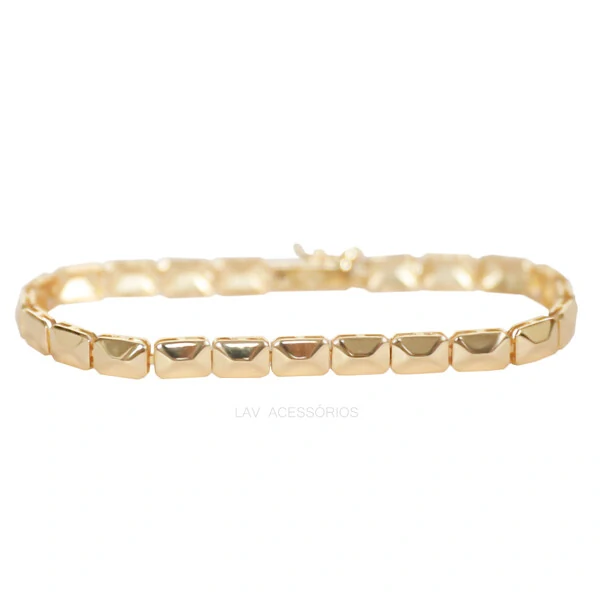 Pulseira Prata 925 Riviera New Baguetes Ouro