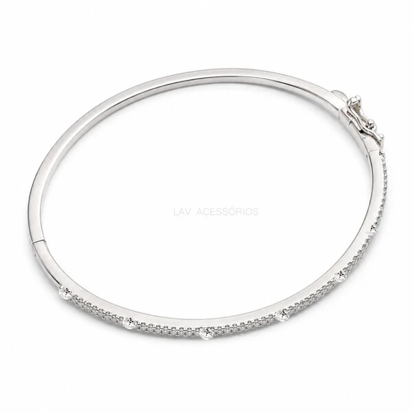 Bracelete Prata 925 2 Carreiras Cravejadas Moissanite