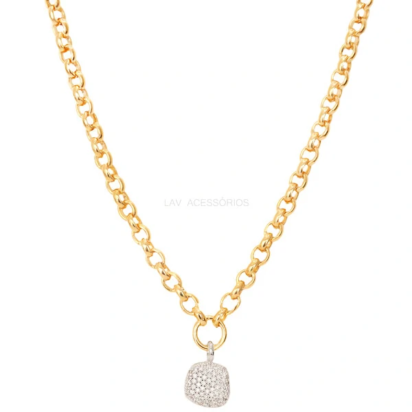 Colar Corrente Elos Pin Stone Cravejado