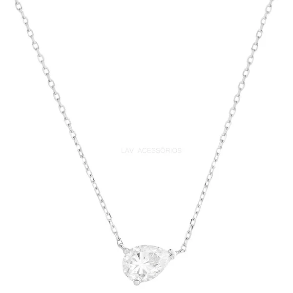 Colar Prata 925 Gota Horizontal Moissanites
