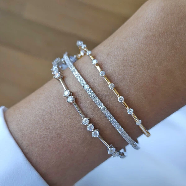 Bracelete Prata 925 Pontos Espaçados Moissanite