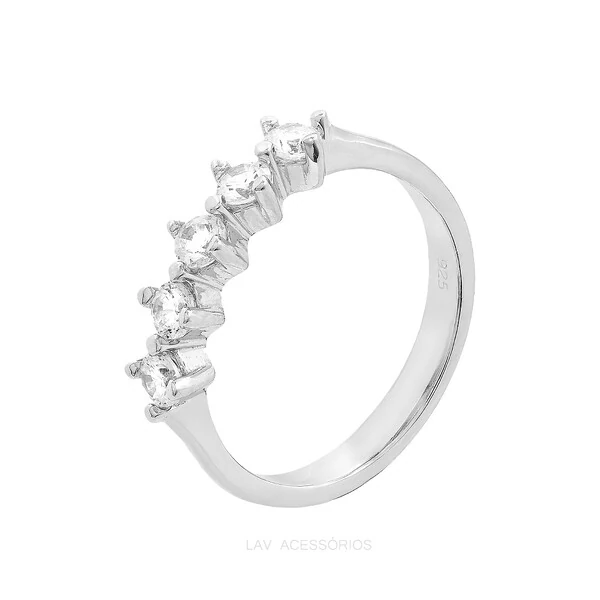 Anel Prata 925 5 Pontos de Luz Cristal