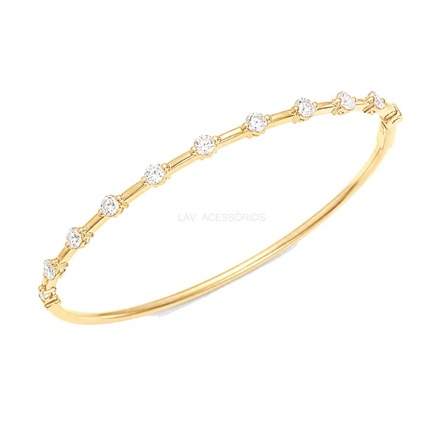 Bracelete Prata 925 Pontos de Luz Moissanites Ouro