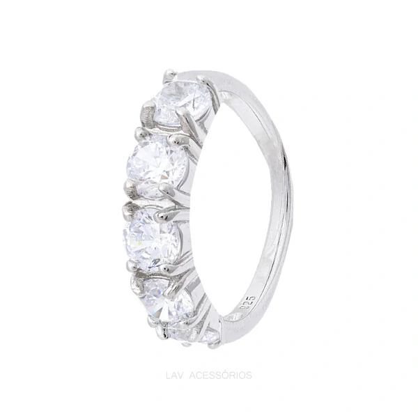 Anel Prata 925 Meia Aliança Moissanite 4 mm