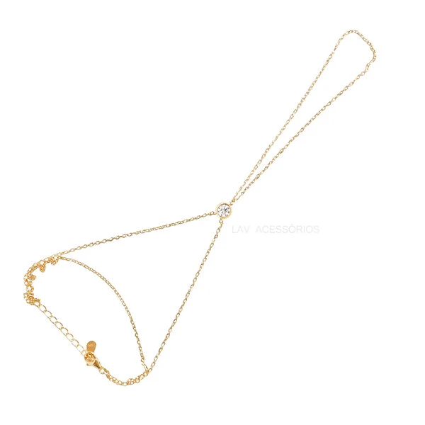 Pulseira de Mão Prata 925 Slim Dupla Ponto Moissanite