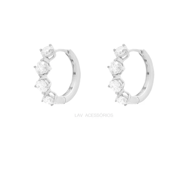 Argolinha 18 mm Prata 925 4 Pontos de Luz Moissanite