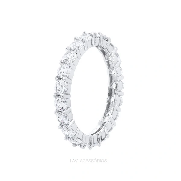 Anel Prata 925 Inteiro Cravejado 3 mm