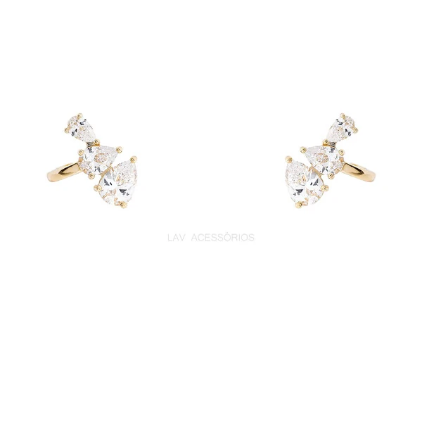Brinco Prata 925 Mini Cuff Fancy Gotas Ouro