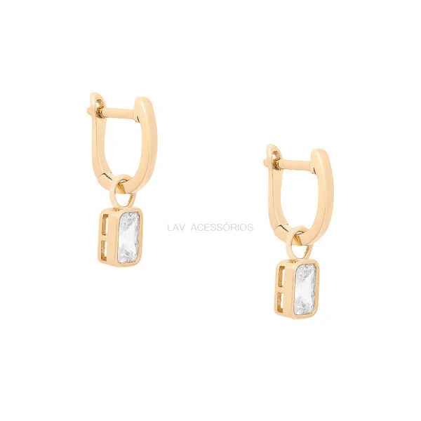 Argolinha Prata 925 Pin Baguete Inglesa Cristal Ouro