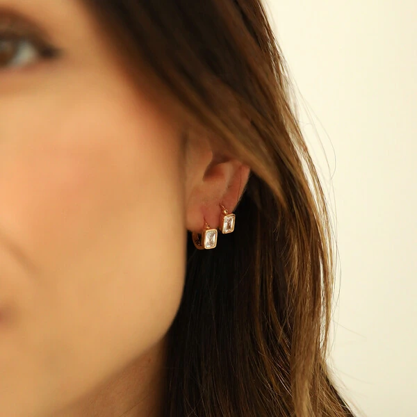 Argolinha Prata 925 Click Baguete Cristal Ouro