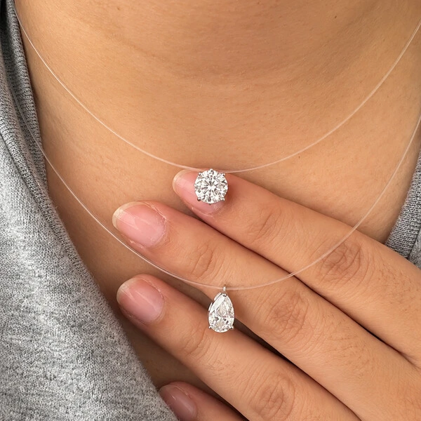 Colar Prata 925 Invisible Ponto 8 mm Moissanite