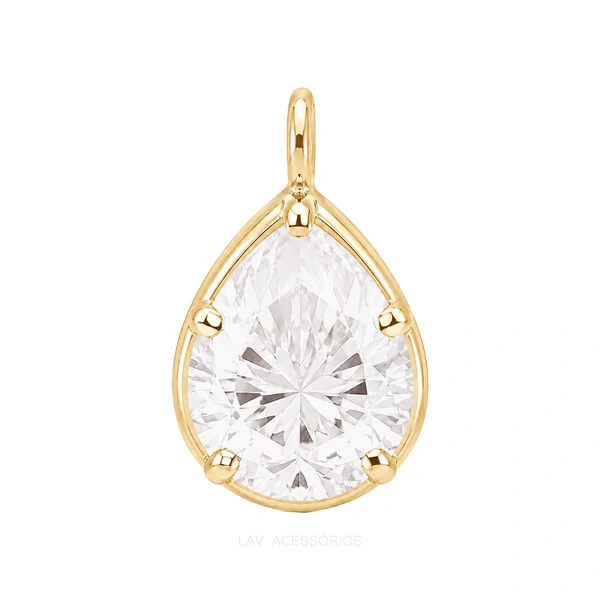 Pingente Prata 925 Gotinha 8x10 Moissanite Ouro