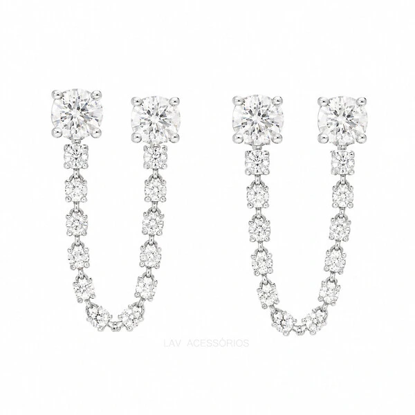 Brinco Prata 925 Riviera Duplo 4 mm Moissanites