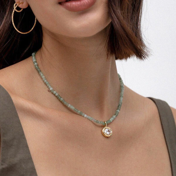 Colar Jade Naturais Verde Pingente Oval Cristal Ouro