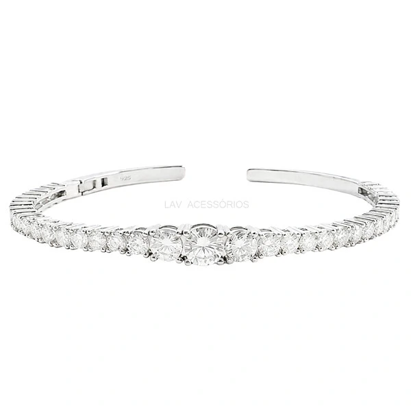Bracelete Prata 925 Riviera Degrade Moissanites