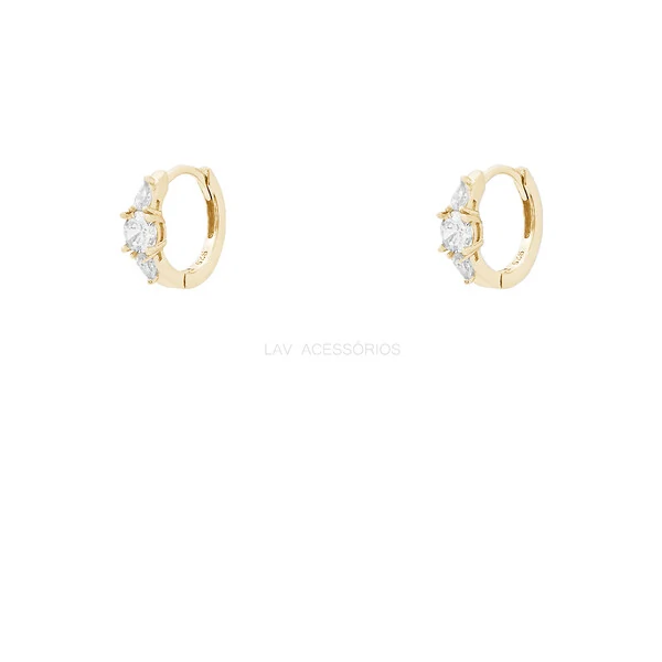 Argolinha Prata 925 Tri Stones Cristal Ouro