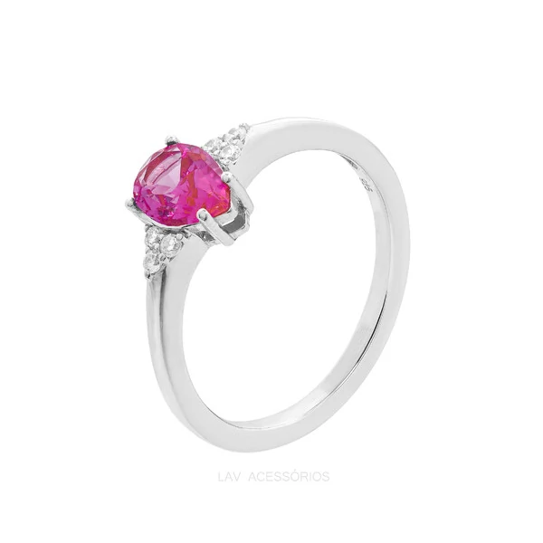Anel Prata 925 Sophie Gota Safira Pink