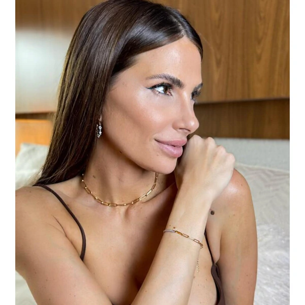 Colar Prata 925 Corrente Cartier Elos Arredondados Ouro