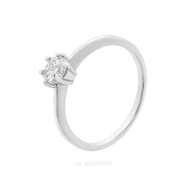 Anel Prata 925 Solitário Moissanite 5 mm 6 Garras