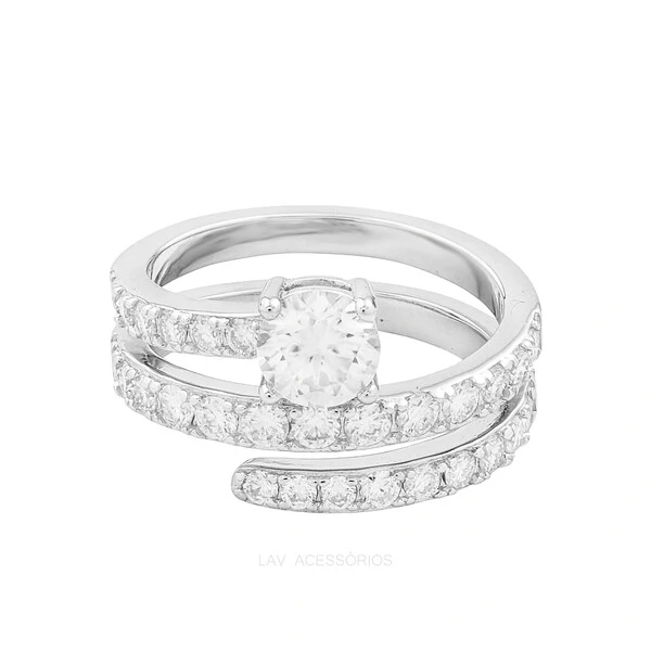 Anel Prata 925 Dedinho Espiral Moissanite