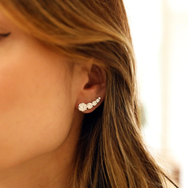 Brinco Prata 925 Ear Cuff 5 Pontos de Luz Moissanite