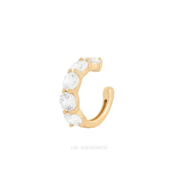 Piercing Fake Prata 925 Cravejado 4 mm Ouro