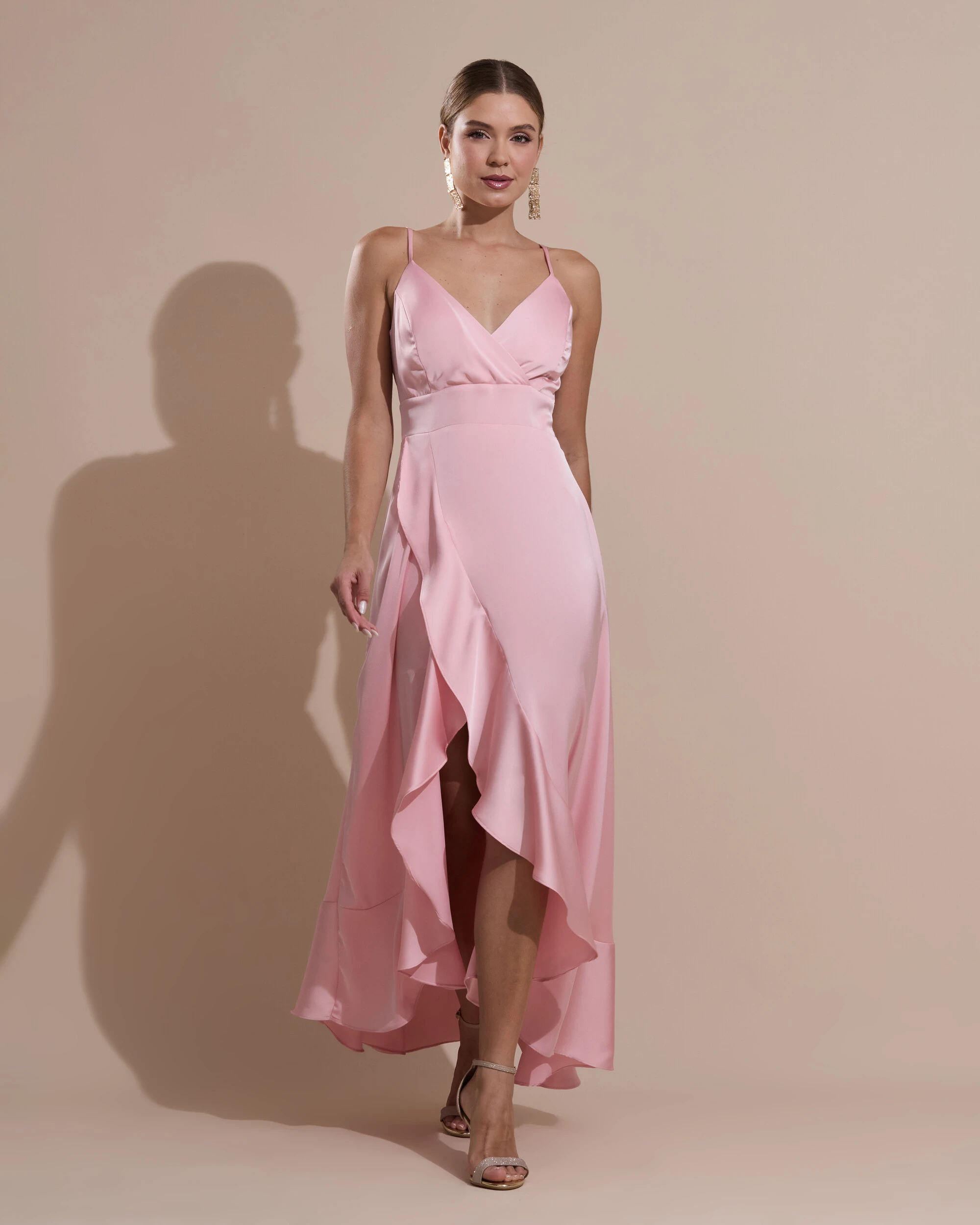 FotoVestido Midi Babado Acetinado Rose