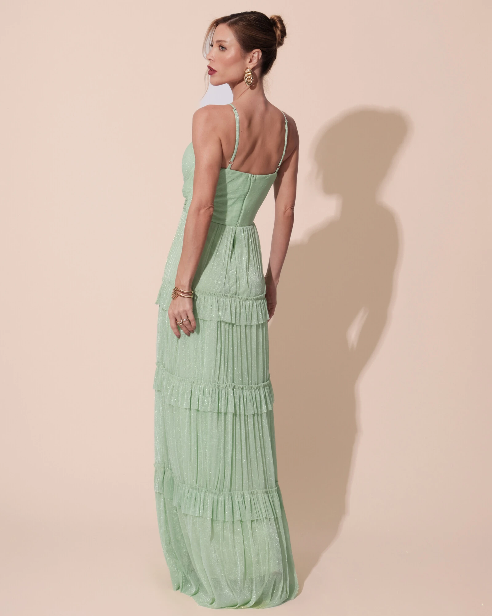 FotoVestido de Festa Longo Tule com Saia Babado Verde Lima