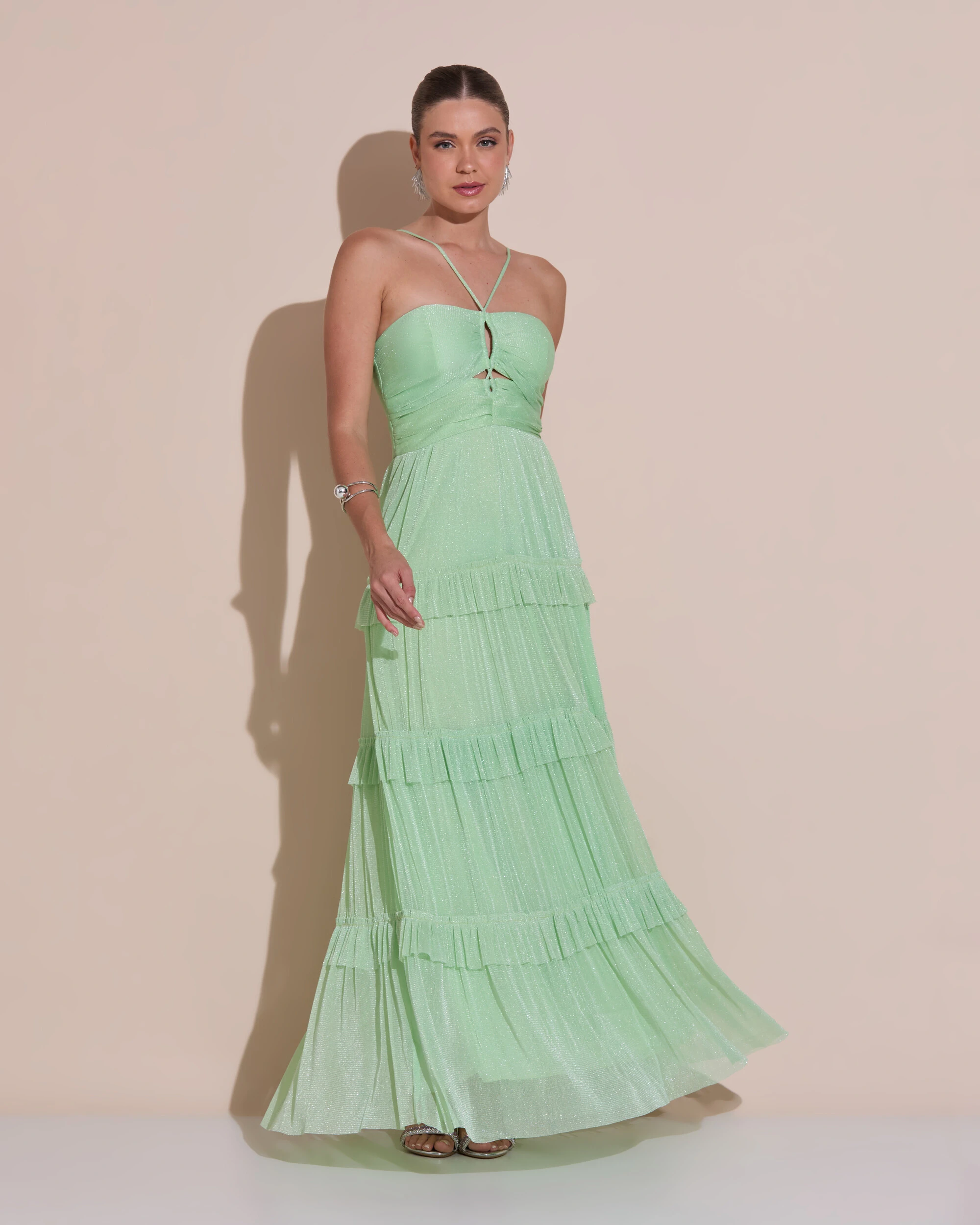 Foto Vestido de Festa Longo Tule com Saia Babado Verde Lima
