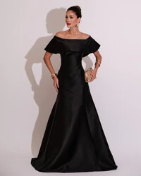 Vestido de Festa Longo Ombro a Ombro Zibeline com Babado Preto