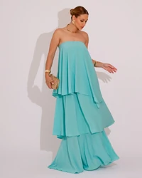 Vestido de Festa Longo Tomara que Caia em Camadas Tiffany