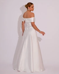 Vestido de Festa Longo Ombro a Ombro Laço Zibeline com Fenda Branco
