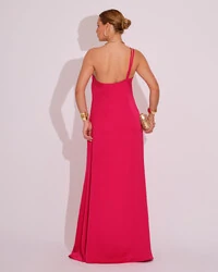 Vestido de Festa Longo em Cetim Fluido um Ombro Só Pink