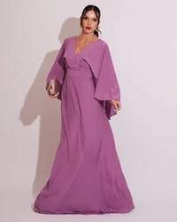 Vestido Longo com Capa Crepe Fucsia
