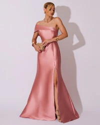 Vestido de Festa Zibeline com Faixa Ombro a Ombro Rose