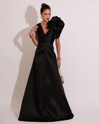Vestido de Festa longo Zibeline Flor Preto