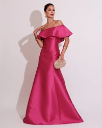 Vestido de Festa Longo Ombro a Ombro Zibeline com Babado Pink