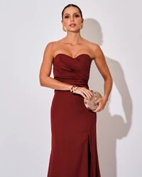 Vestido de Festa Longo Tomara que Caia Alfaiataria Marsala