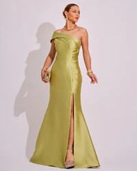 Vestido de Festa Zibeline com Faixa Ombro a Ombro Verde Lima