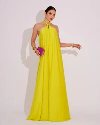 Vestido Longo com Amarração em Malha Verde Lima