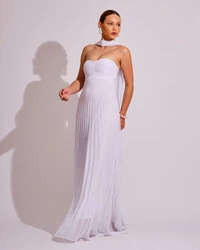 Vestido de Festa Longo Tomara que Caia Plissado com Lenço Branco