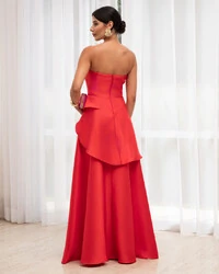 Vestido de Festa Zibeline Tomara que Caia com Recortes e Camadas Vermelho