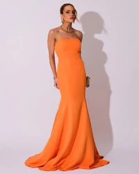 Vestido de Festa Longo Alfaiataria Tomara que Caia Saia Sereia Laranja