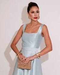 Vestido de Festa Longo Zibeline com Fenda e Faixa Serenity